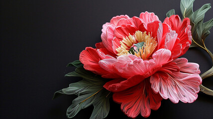 Single quilled peony, elegant with ample negative space for design