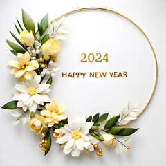 Image with new year 2024 phrase on wall wreath. Generative AI.