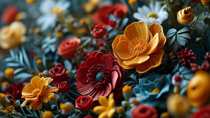 Spiraling quilled flowers, a dynamic and layered floral display