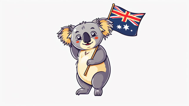 cartoon illustration of happy koala hold australian. AI Generative