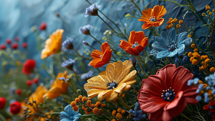 Vertical quilled flowers, stretching upward with background space