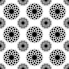 black and white seamless pattern flower snowflake style mandala round lace symbol sign art icon decoration silhouette texture print vector illustration 