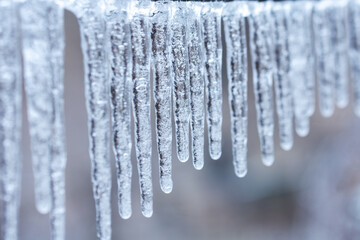 Icicles as decorations. Icing. Winter.