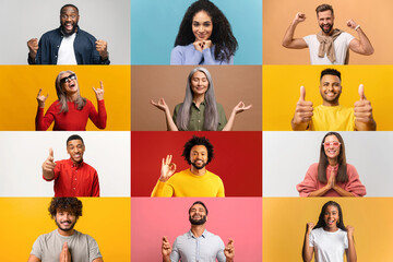 Collage of people in various states on colorful backgrounds. Concept highlights the authenticity...