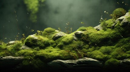 Naklejka na ściany i meble Green moss on the rocks. Forest background