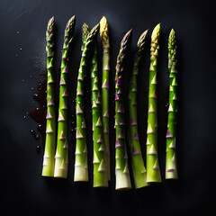 green asparagus on black background