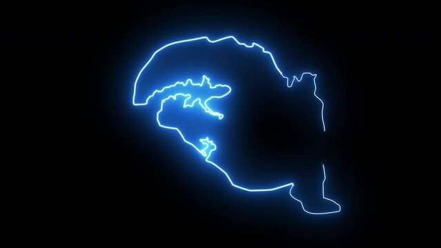 animated map of the city of Bhopal in India with a glowing neon effect