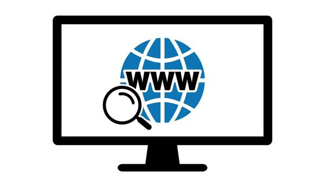 パソコンとインターネット検索のアニメーション（白背景）