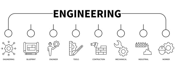 Engineering banner web icon vector illustration concept - obrazy, fototapety, plakaty