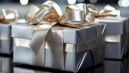 Shiny gift box wrapped in elegant wrapping paper generated by AI