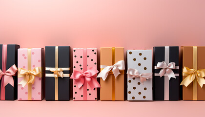 Shiny gift box wrapped in pink wrapping paper generated by AI