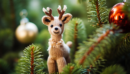 Cute toy animal celebrates winter with joy generated by AI