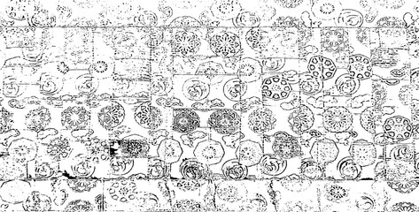 Rough texture. Broken plaster wall effect. Grunge worn damask pattern design. Distressed fabric texture. Overlay texture design. Vector illustration. Eps10.