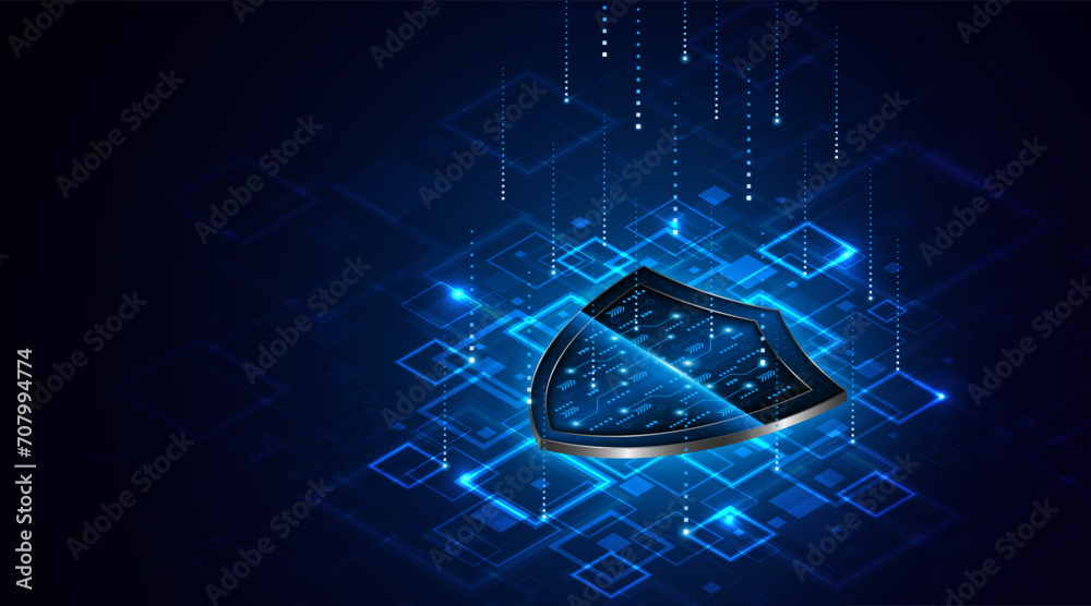 Aufkleber Abstract technology circuit board background with shield symbols concept of data protection and cyber privacy. modern security technology innovation concept background	