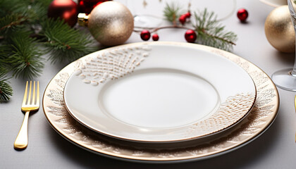 Christmas ornament on silverware, table decoration, winter celebration generated by AI