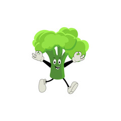 Broccoli mascot cartoon in vector. Cute happy smiling broccoli vegetable set collection. Vector flat cartoon character illustration icon design. content, happy, green smile, cheerful Face Emotion.