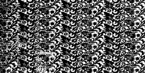 Rough texture. Broken plaster wall effect. Grunge worn damask pattern design. Distressed fabric texture. Overlay texture design. Vector illustration. Eps10.