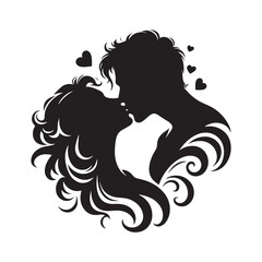 Timeless Fusion: Kissing silhouette, an artistic depiction of the timeless fusion of romantic connection - couple kissing silhouette Valentine Silhouette - kissing vector
