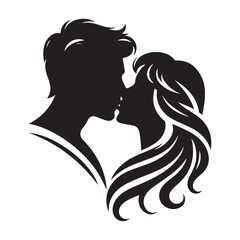 Affectionate Fusion: Couple kissing silhouette, an artistic portrayal of romantic fusion - Valentine Silhouette - kissing vector
