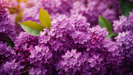 Purple lilac flowers blossom in garden, spring background ai image 