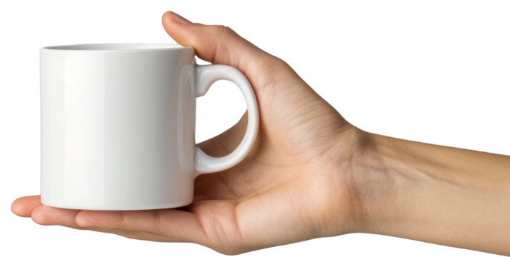 hand holding a mug cut out transparent isolated on white background PNG file