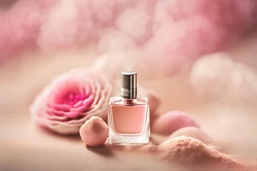 Fotobehang classy  perfume presentation  , delicate floral pink  fragrance  © eric