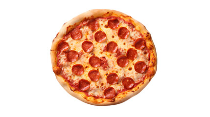 Pepperoni pizza top view isolated on transparent background