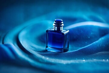perfume flacon , blue pigments  - obrazy, fototapety, plakaty