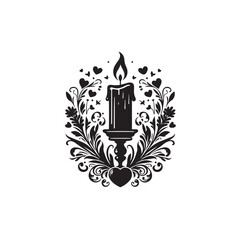 Enchanting Embrace: Graceful Valentine candle silhouette, symbolizing the romantic unity of flickering flames - valentine candle silhouette - candle vector
