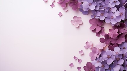 Background with purple flowers and empty space, background for International Women's Day on March 8th