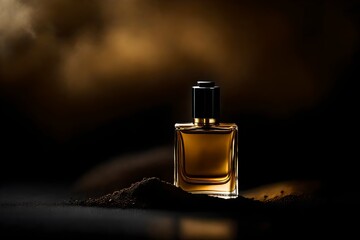 classy and elegant minimalist perfume spray bottle presentation , black and golden tones - obrazy, fototapety, plakaty