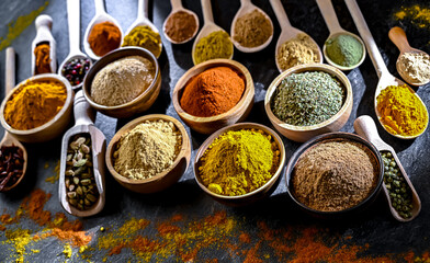 Composition with assortment of spices and herbs