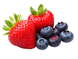 Strawberries and Blueberries, isolated on a transparent or white background