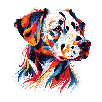 Abstract head of dalmatian dog  pembroke from multicolored paints colored drawing vector illustration