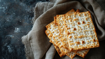 Crisp Matzah arranged on a table, an integral part of the Passover festival, representing freedom and the spirit of the Jewish people.