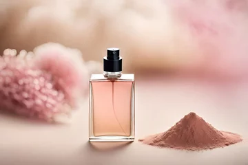 Fotobehang soft and delicate pink perfume with smooth blurry floral background , feminine cosmetics  © eric
