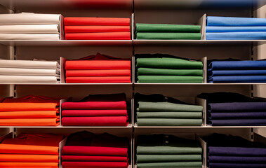 Clothing products on the shelf in a clothing store