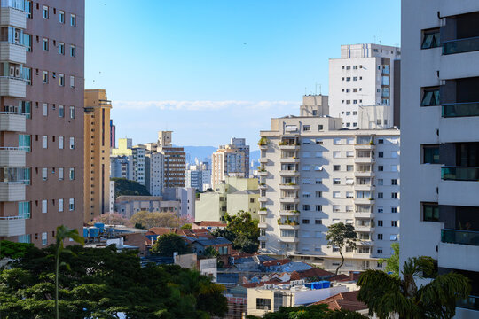 Urban Landscape With Several Buildings In A South American City On A Beautiful Blue Sky Day. Sao Paulo, SP, Brazil.