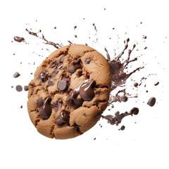 Chocolate cookie flying isolated on transparent or white background - obrazy, fototapety, plakaty