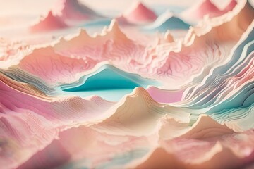 pink and blue abstract wavy layred landscape , tiltshift blur , surreal miniature planet surface - obrazy, fototapety, plakaty