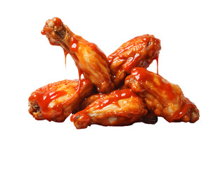 Spicy chicken wings with red sauce isolated on transparent background