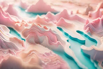 pink and blue abstract wavy layred landscape , tiltshift blur , surreal miniature planet surface