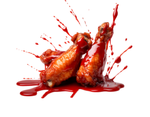 Spicy chicken wings with red sauce isolated on transparent background