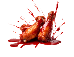 Foto op Canvas Spicy chicken wings with red sauce isolated on transparent background © Oksana
