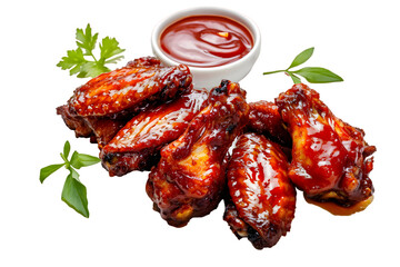 Spicy chicken wings with red sauce isolated on transparent background