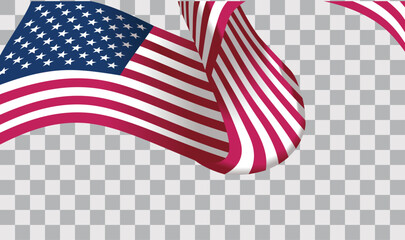 Waving flag of the United States of America on png or transparent background , template for banner, web design, card,promote,poster, vector illustration