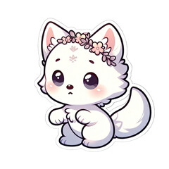 Obraz premium Generative AI Cute Little Wolf Sticker, cute little snow wolf sticker, little wolf stickers, adorable polar wolf stickers, funny wolf stickers, cute little white wolf stickers, baby wolf sticker