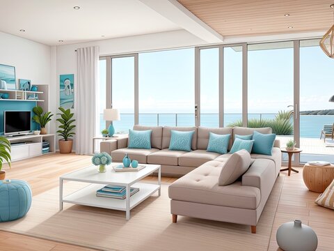 Modern living room interior design in a coastal style property.