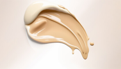 Close up smear of beige skin tone bb cream, foundation make-up tonal base, beauty cosmetic product on white background.