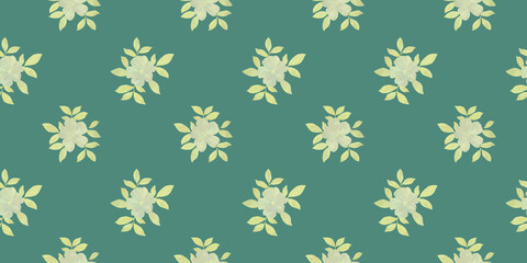 digitally painted watercolor flowers, botanical seamless pattern for design, green background